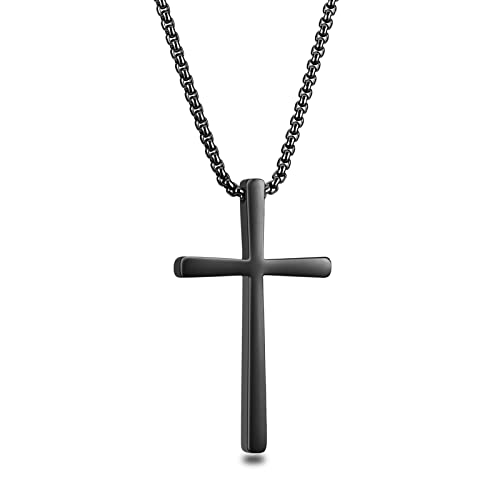 HEXALOVA Herren Halskette Kreuz Anhänger Edelstahl Halskette Mode mit Schwarzem Kreuz Christian Schmuck (Schwarz) von HEXALOVA
