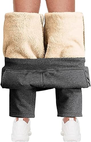 Herren Sherpa Gefütterte Cordhose Winterhose Baumwolle Cord Hose Business Männer Chino Hose Elastische Taille Fleecehose Sweatpants (Color : Grau, Size : L) von HEXEH