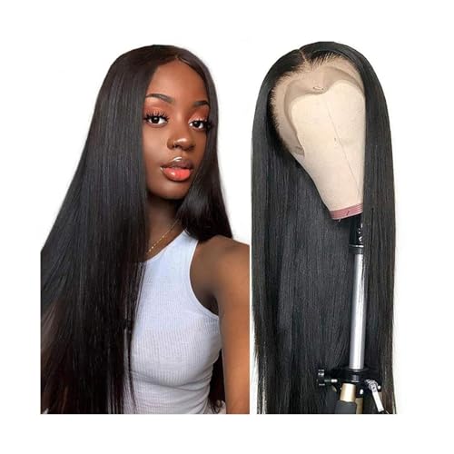 Perücken Glattes Haar, Lace-Front-Perücke, HD-transparentes Lace-Frontal-Echthaar-Perücke for Frauen, 35,6–101,6 cm lange brasilianische Remy-Haare, vorgezupfter Verschluss, Perücke Cosplay-Party-Perü von HEXEH