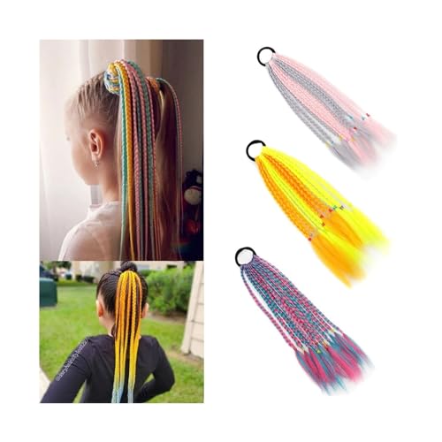 Pferdeschwanz-Verlängerung 12 Stück farbige Zöpfe Haarverlängerungen mit Gummibändern Regenbogen Pferdeschwanz Haarschmuck for Frauen Mädchen Synthetische geflochtene Haarteile for die tägliche Party von HEXEH