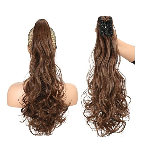 Pferdeschwanz-Verlängerung 55,9 cm gewelltes Pferdeschwanz-Haar mit Klaue, Clip-in-Haarverlängerung, hitzebeständige Faser, Pferdeschwanz-Haarteil for Frauen und Mädchen, Verlängerung, synthetisches, von HEXEH