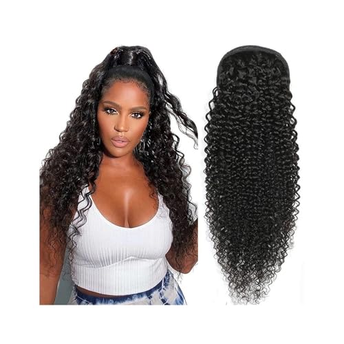 Pferdeschwanz-Verlängerung 8-26" Drawstring Ponytail Extension, Kinky Curly Human Hair Pony Tail Natural Color Brazilian Hair Clip in Afro Curly Ponytail Hairpieces for Women Pferdeschwanz-Haarteil fü von HEXEH