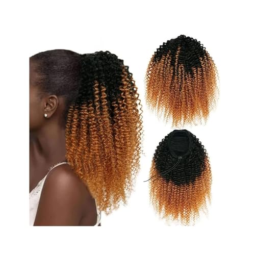 Pferdeschwanz-Verlängerung Afro Puff Pferdeschwanz-Verlängerung mit Kordelzug, 35,6–55,9 cm, verworrener Afro-Pferdeschwanz aus Echthaar for schwarze Frauen, Nr. 1B/30, Remy-Haar, Pferdeschwanz-Haarte von HEXEH