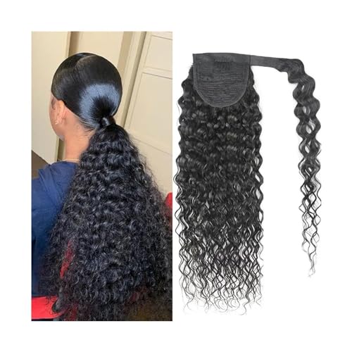 Pferdeschwanz-Verlängerung Deep Wave Wrap Around Pferdeschwanz, Clip-in-Welle, lockige Haarverlängerungen, 20,3–61 cm, brasilianisches Echthaar, Pferdeschwanz-Haarteil for schwarze Frauen Pferdeschwan von HEXEH