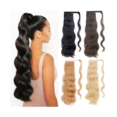 Pferdeschwanz-Verlängerung Körperwellen-Pferdeschwanz-Extensions, 61 cm, Wickel-Pferdeschwanz, Clip-in-Welle, hitzebeständiges synthetisches Pferdeschwanz-Haarteil for Frauen Pferdeschwanz-Haarteil fü von HEXEH