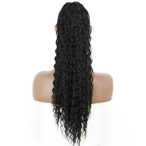 Pferdeschwanz-Verlängerung Langwelliger lockiger Pferdeschwanz mit Kordelzug, 66 cm, synthetische Clip-in-Pferdeschwanz-Extensions for schwarze Frauen, Afro-Locken-Pferdeschwanz mit Kordelzug, falsche von HEXEH