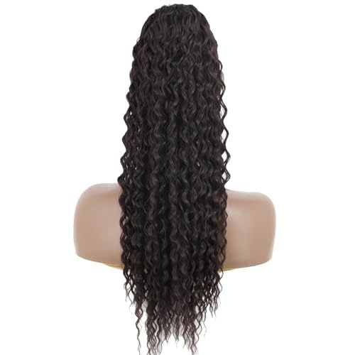 Pferdeschwanz-Verlängerung Langwelliger lockiger Pferdeschwanz mit Kordelzug, 66 cm, synthetische Clip-in-Pferdeschwanz-Extensions for schwarze Frauen, Afro-Locken-Pferdeschwanz mit Kordelzug, falsche von HEXEH