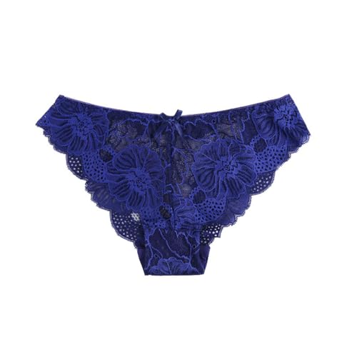 HEXHUASR Unterhosen Damen 3 Stücke Spitze Frauen-Slips Low-taisten Nahtlos Transparent Hohle Baumwollschritt-frauenunterwäsche-dunkelblau (3 Stücke)-s von HEXHUASR