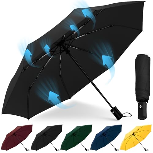Regenschirm Sturmfest Automatik Regenschirm Groß mit 8 Rippen 106 cm/117cm Reise Windsicher Schirm Wasserdicht Umbrella Faltbar Kompakte Taschenschirm für Herren und Damen von HEXSOLID