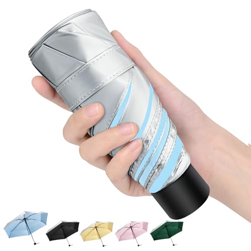 Mini 40inch Regenschirm UV Schirm UPF 50+ Automatik Regenschirm Sturmfest Umbrella Reise Winddichter Wasserdicht für Herren und Damen (Silber/Blau, 18cm) von HEXSOLID