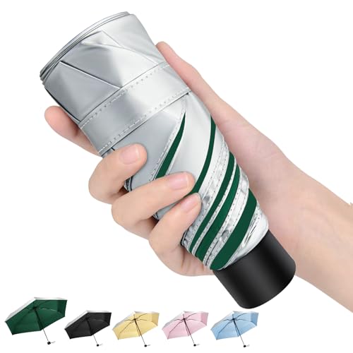 Mini 40inch Regenschirm UV Schirm UPF 50+ Automatik Regenschirm Sturmfest Umbrella Reise Winddichter Wasserdicht für Herren und Damen (Silber/Dunkelgrün, 18cm) von HEXSOLID