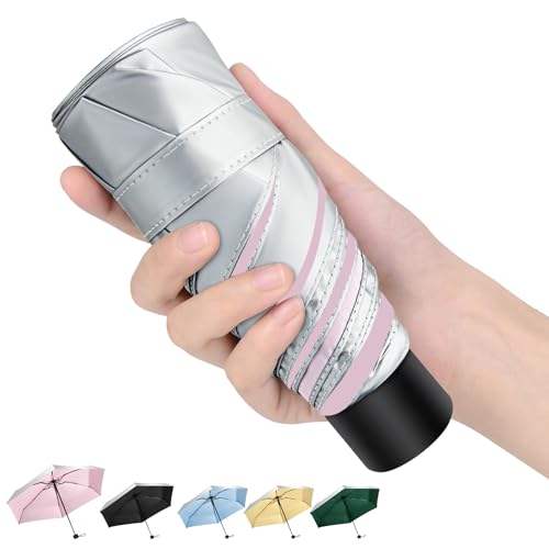 Mini 40inch Regenschirm UV Schirm UPF 50+ Automatik Regenschirm Sturmfest Umbrella Reise Winddichter Wasserdicht für Herren und Damen (Silber/Rosa, 18cm) von HEXSOLID