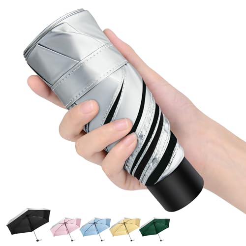 Mini 40inch Regenschirm UV Schirm UPF 50+ Automatik Regenschirm Sturmfest Umbrella Reise Winddichter Wasserdicht für Herren und Damen (Silber/Schwarz, 18cm) von HEXSOLID