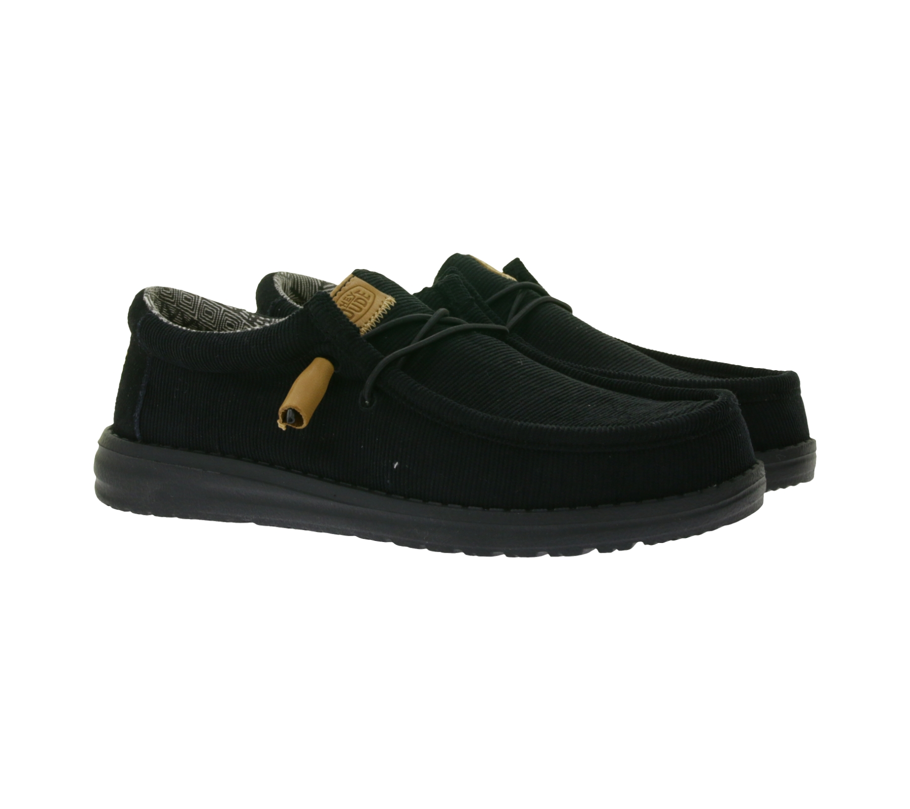 HEY DUDE Wally Corduroy Damen Schlupf-Schuhe im Mokassin-Style mit Wechselfußbett und Echtleder 40163-001 Schwarz von HEY DUDE