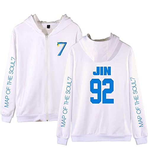 Map of The Soul 7 Unisex Hoodie Pullover Full Zip Kapuzenpullover Kpop Army Suga Jimin Jin Jung Kook J-Hope RM V Sweatshirts für Herren Damen Mädchen Fans,LS-JIN,XXL von HEY XQ