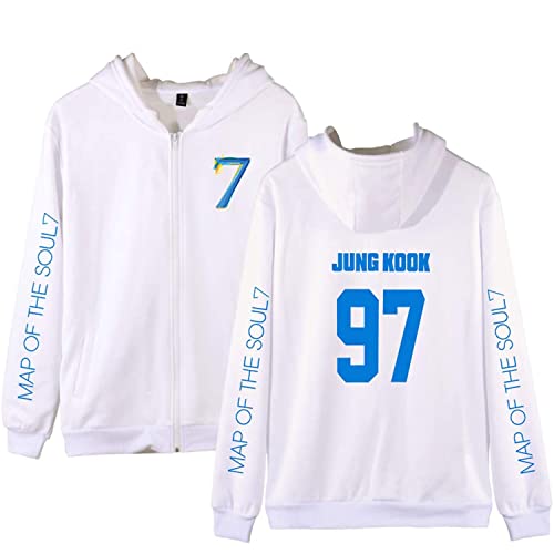 Map of The Soul 7 Unisex Hoodie Pullover Full Zip Kapuzenpullover Kpop Army Suga Jimin Jin Jung Kook J-Hope RM V Sweatshirts für Herren Damen Mädchen Fans,LS-JK,S von HEY XQ