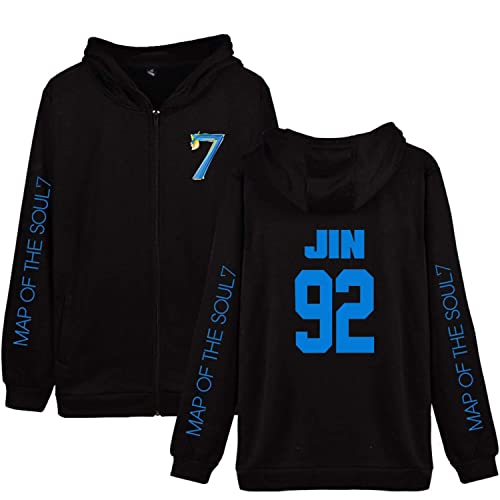 Unisex Map of The Soul 7 Hoodie Pullover Full Zip Kapuzenpullover Kpop Army Suga Jimin Jin Jung Kook J-Hope RM V Sweatshirts für Herren Damen Mädchen Fans,LS-JIN,S von HEY XQ