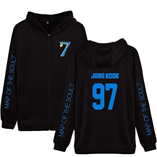 Unisex Map of The Soul 7 Hoodie Pullover Full Zip Kapuzenpullover Kpop Army Suga Jimin Jin Jung Kook J-Hope RM V Sweatshirts für Herren Damen Mädchen Fans,LS-JK,4XL von HEY XQ