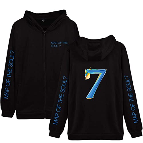 Unisex Map of The Soul 7 Hoodie Pullover Full Zip Kapuzenpullover Kpop Army Suga Jimin Jin Jung Kook J-Hope RM V Sweatshirts für Herren Damen Mädchen Fans,LS-Soul 7,L von HEY XQ