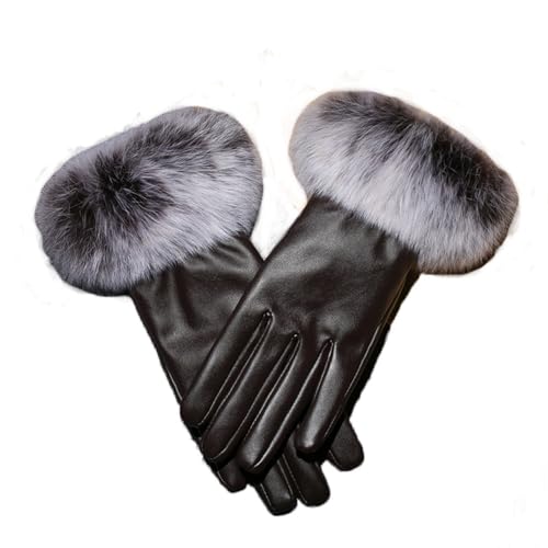 HEYANN Damen Winter Touchscreen Handschuhe, Kunstpelz Manschette Winter Handschuhe LederHandschuhe mit Kaninchenfell Warme und Elegant Ärmel in Weichpelz Handschuhe Fahren (L) von HEYANN