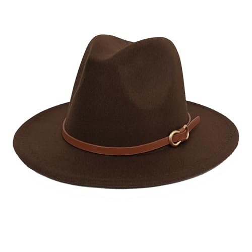HEYANN Fedora Hut Herren Huts Filz Fedora Hut Breite Krempe Klassischer Panama Hut Damen Filz Trilby Huts für Party (M, Kaffee) von HEYANN