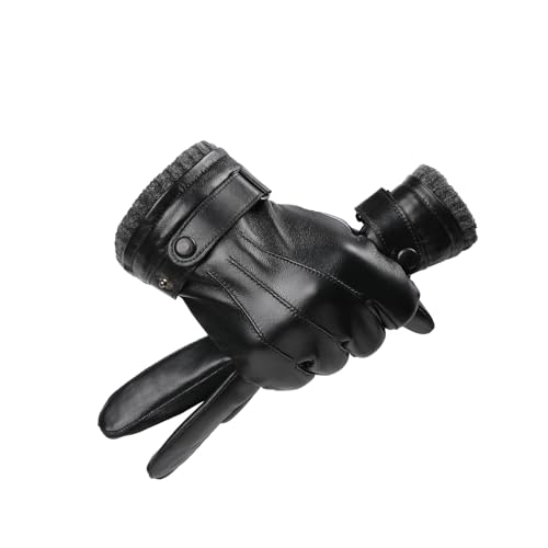 HEYANN Herren Winter Echtes Schaffell Leder warme Schwarze Handschuhe Kaschmir Futter Winddicht Kälteschutz Thermal Fäustlinge Winter Handschuhe (XXL) von HEYANN