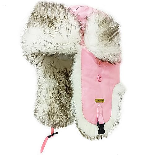 HEYANN Uschanka Fliegermütze Herren Trapper Russische Hütte Winter Bomber Hut Wintermütze Unisex Fliegermütze Fellmütze Erwachsenen für Herren (S/M, Rosa) von HEYANN