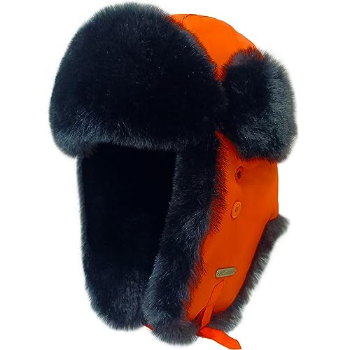 HEYANN Uschanka Fliegermütze Herren Winter Trapper Orange Russische Hütte Warme Mütze mit Ohrenklappen Wintermütze Unisex Fliegermütze Fellmütze für Herren (S/M, Orange) von HEYANN