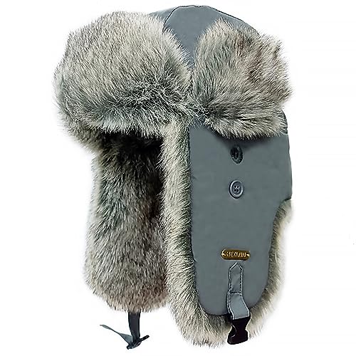 HEYANN Uschanka Trapper Russische Hütte Kunstpelz Cap Earflap Winter Bomber Hut Wintermütze Unisex Fliegermütze Fellmütze Erwachsenen für Herren (Small-Medium, Grau) von HEYANN