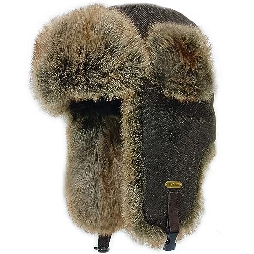 HEYANN Ushanka Herren, Wintermütze Trapper Mütze Fliegermütze Herren Bomber Aviator Hat Faux Fellmütze Winter Russische Mütze Herren Fliegermütze Ohrenschützer (S/M, Braun Renzi-sanse) von HEYANN