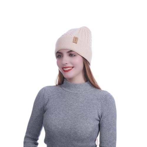 HEYANN Winter Strickmütze Damen Schirmmütze Twist Strickmütze Schädel Cap Beanie Mütze Hüte Mützen Caps Gestrickte Damen Unisex Mütze für Skifahren Sport (Beige) von HEYANN