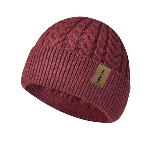 HEYANN Winter Strickmütze Schirmmütze Damen Twist Strickmütze Schädel Cap Beanie Mütze Hüte Mützen Caps Gestrickte Damen Unisex Mütze für Skifahren Sport (Rotwein) von HEYANN