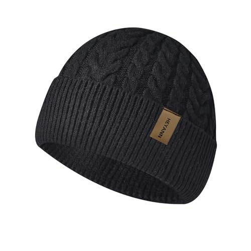 HEYANN Winter Strickmütze Damen Schirmmütze Twist Strickmütze Schädel Cap Beanie Mütze Hüte Mützen Caps Gestrickte Damen Unisex Mütze für Skifahren Sport (Schwarz) von HEYANN