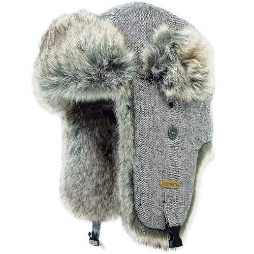 HEYANN Wintermütze Trapper, Unisex Fliegermütze Trappermütze Herren Russische Mütze Herren Mütze mit Ohrenklappen Herren Bomber Faux Fliegermütze Ohrenschützer (L/XL, Grau Hua-qingzilan) von HEYANN