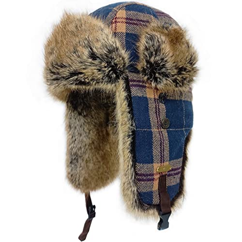 HEYANN Wintermütze mit Ohrenklappen,Braun Trapper Mütze Bombermütze Fallensteller Karierter Hut Unisex Ushanka Mütze Russische Warme Mütze Bombermütze für Damen Herren (S/M, Braun) von HEYANN