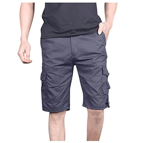 Cargohose Herren Jogginghose Herren Einfarbig Sommer Vintage Kurze Hose mit Vielen Taschen Outdoors Chinohose Straight Herrenshorts Sporthose Herren Kurz Arbeitshose Herren Kurz Grau M von HEYCE