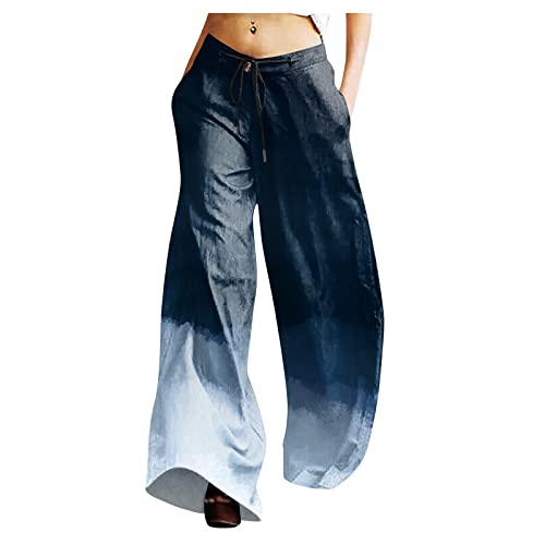 HEYCE Haremshose Damen Jogginghose Damen Leichte Hose Damen Sommer Hosenrock Ladies Hose Weites Bein Hose Wide Leg Pants Palazzo Hose Damen Sommer Bedruckte Damenhosen Yogahose Damen Blau M von HEYCE