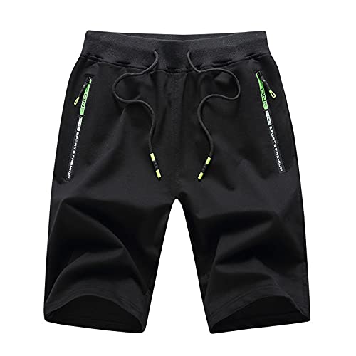 Jogginghose Herren Freizeithose Herren Sporthose Herren Kurz Freizeithose Mit Seitentaschen Und Elastischer Bund Tunnelzug Stretch Elastische ReißVerschlusstasche Shorts Schwarz 4XL von HEYCE