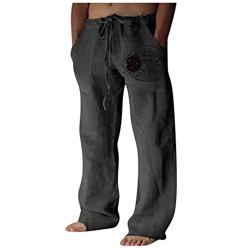 Jogginghose Herren Sommer Lang Leichte Sommerhose Herren Einfarbig Weites Bein Hosen Herren mit Kordelzug Dünne Baggy Strandhose Outdoor Hosen für Herren Freizeithose Herren mit Taschen grau M von HEYCE