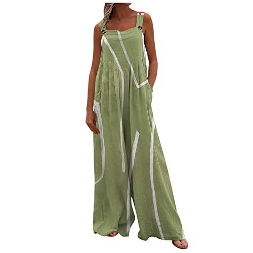 Jumpsuits für Damen Sommer Lang Bohemian Bedruckte Weite Hose Overall Jumpsuit mit Taschen Sommer Loose Fit Jumpsuit Mode Jumpsuit Damen Sommer Lang Jumpsuit Damen Elegant Grün S von HEYCE