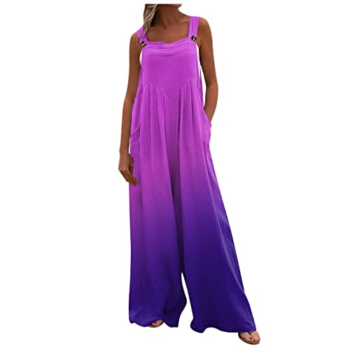 Jumpsuits für Damen Sommer Lang Bohemian Bedruckte Weite Hose Overall Jumpsuit mit Taschen Sommer Loose Fit Jumpsuit Mode Jumpsuit Damen Sommer Lang Jumpsuit Damen Elegant Violett M von HEYCE