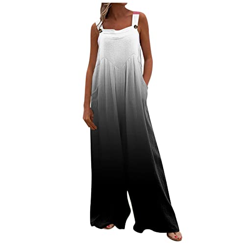 Jumpsuits für Damen Sommer Lang Bohemian Bedruckte Weite Hose Overall Jumpsuit mit Taschen Sommer Loose Fit Jumpsuit Mode Jumpsuit Damen Sommer Lang Jumpsuit Damen Elegant Weiß XL von HEYCE