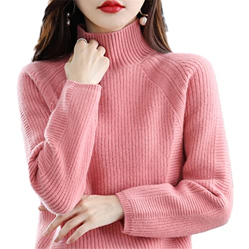 100% Merinowolle Damen Pullover Winter Einfarbig Dicker Warm Pullover Damen Hoher Kragen Lose Koreanische Version Pullover von HEYDHSDC