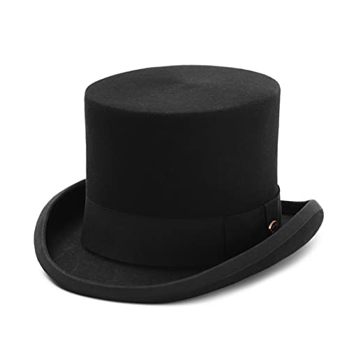 14 cm 100% Wollfilz Zylinder Hut für Herren/Damen Zylinder Hut Topper Verrückter Hutmacher Party Kostüm Fedora Ian Hut M (57 cm) von HEYDHSDC