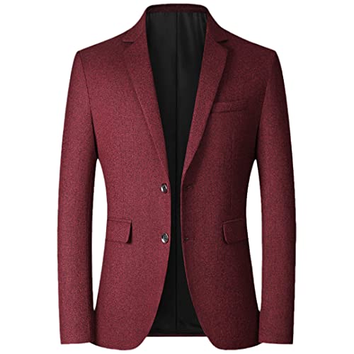 Blazer Herren Einfarbig Business Causal Herren Anzüge Mäntel Herren Blazer Zwei Knöpfe Klappentasche Freizeit Blazer Rot 3XL von HEYDHSDC