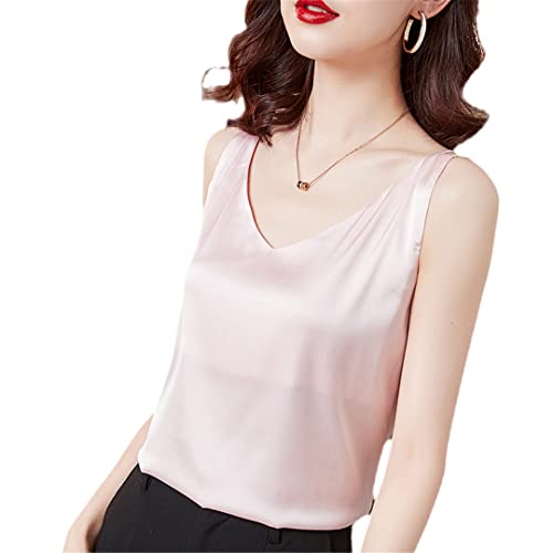 Damen Eisseide Camisole V-Ausschnitt Seide Weste Weiß Satin Top Sommer Seide Bluse Satin Weste, rose, 50 von HEYDHSDC