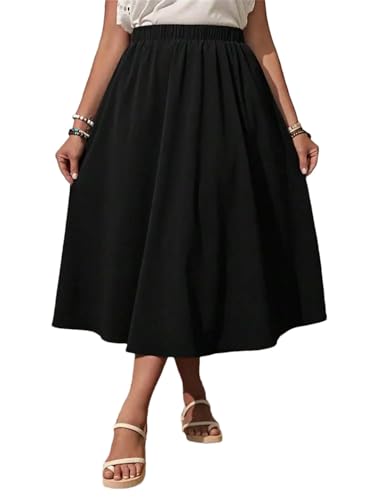 Damen Große Taille Solide Midi Party Rock A-Linie Flare Röcke, Heise, 5XL von HEYDHSDC