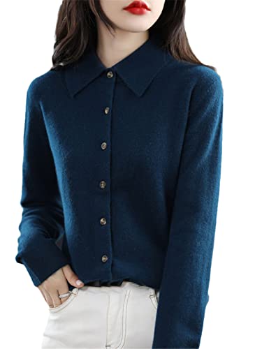 Damen Kaschmir Pullover Dünne Strickjacke 100% Merinowolle Top Casual Knit Einfarbig Mode Damen Jacke von HEYDHSDC