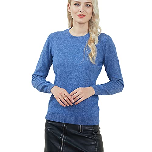 Damen Kaschmir Pullover Langarm Pullover Strickpullover Herbst Winter Weibliche Verdickung Pullover 100% Kaschmir O-Ausschnitt Blau M von HEYDHSDC