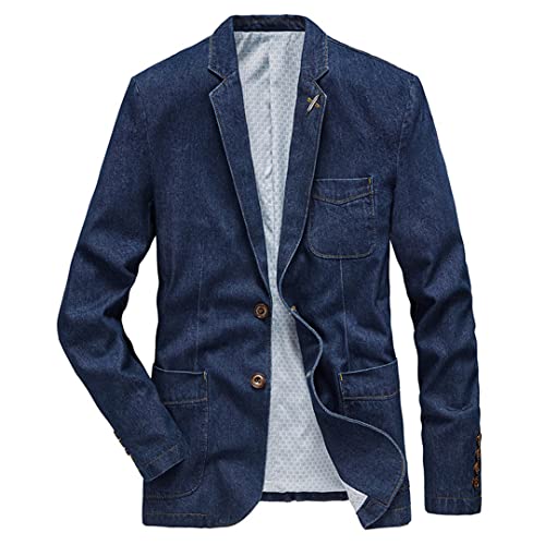 Denim Blazer Herren Jacke Baumwolle Herbst Frühling Mode Herren Kleidung Slim Fit Business Jeans Mäntel Herren Freizeitanzüge Blau 3XL von HEYDHSDC